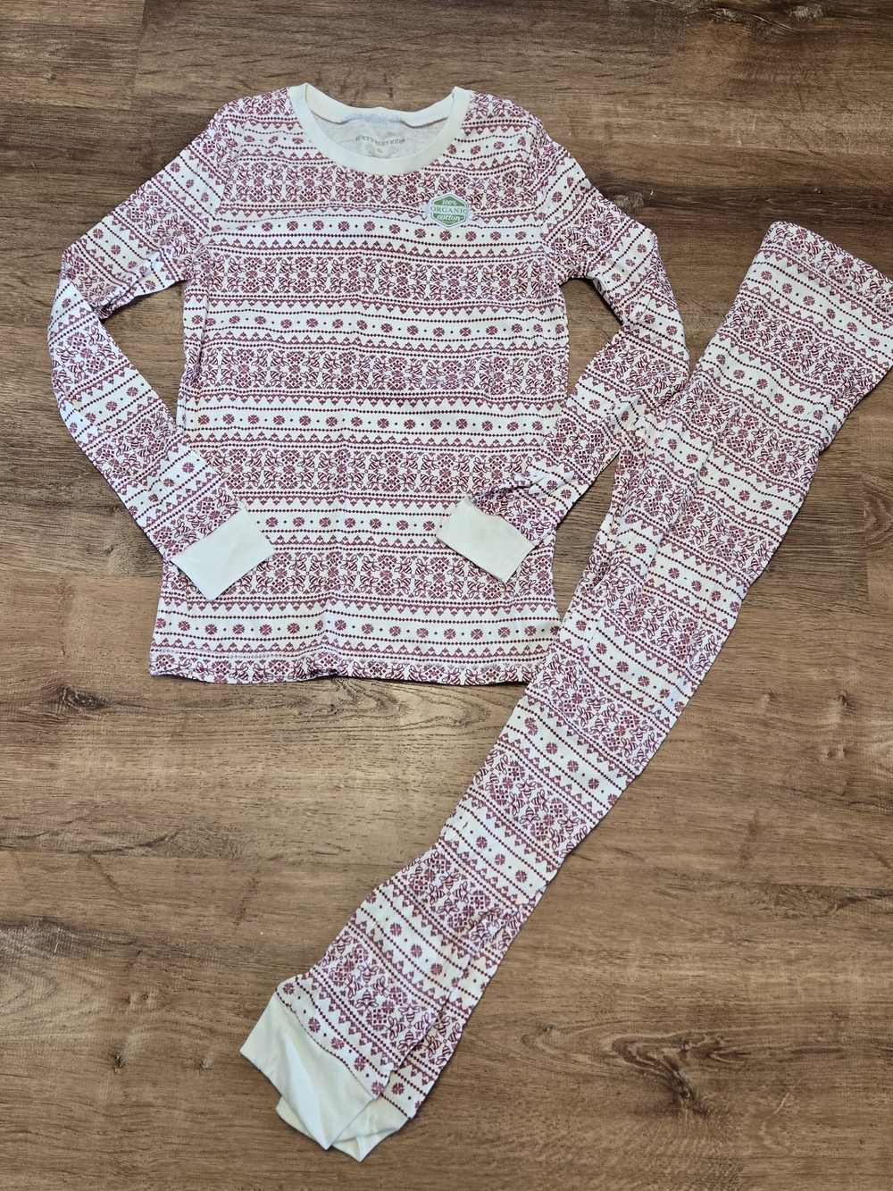 Kids Red Burts Bees Kids Long Sleeve Pajama Set Extra Large